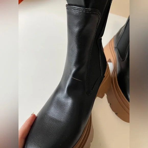 Primark Women’s Black/Brown Sz 5 Chunky Chelsea Boots Pull On - Picture 4 of 12
